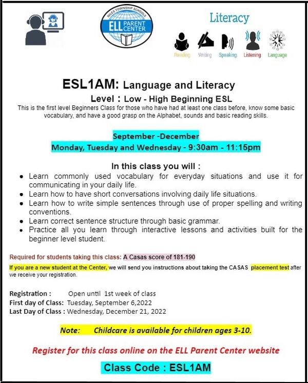 ESL1AM: Language and Literacy