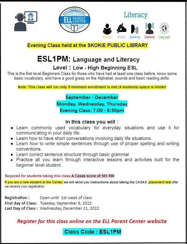 ESL1PM: Language and Literacy