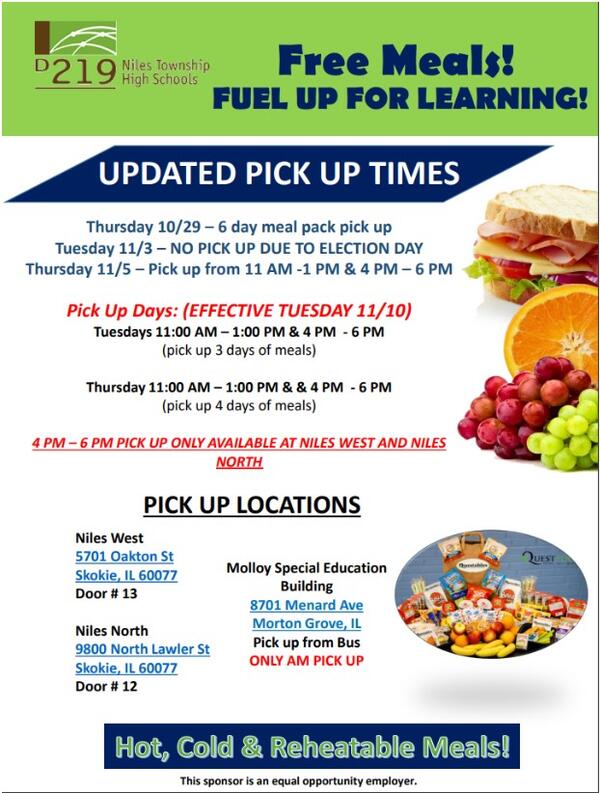Free Meals Updated pickup times